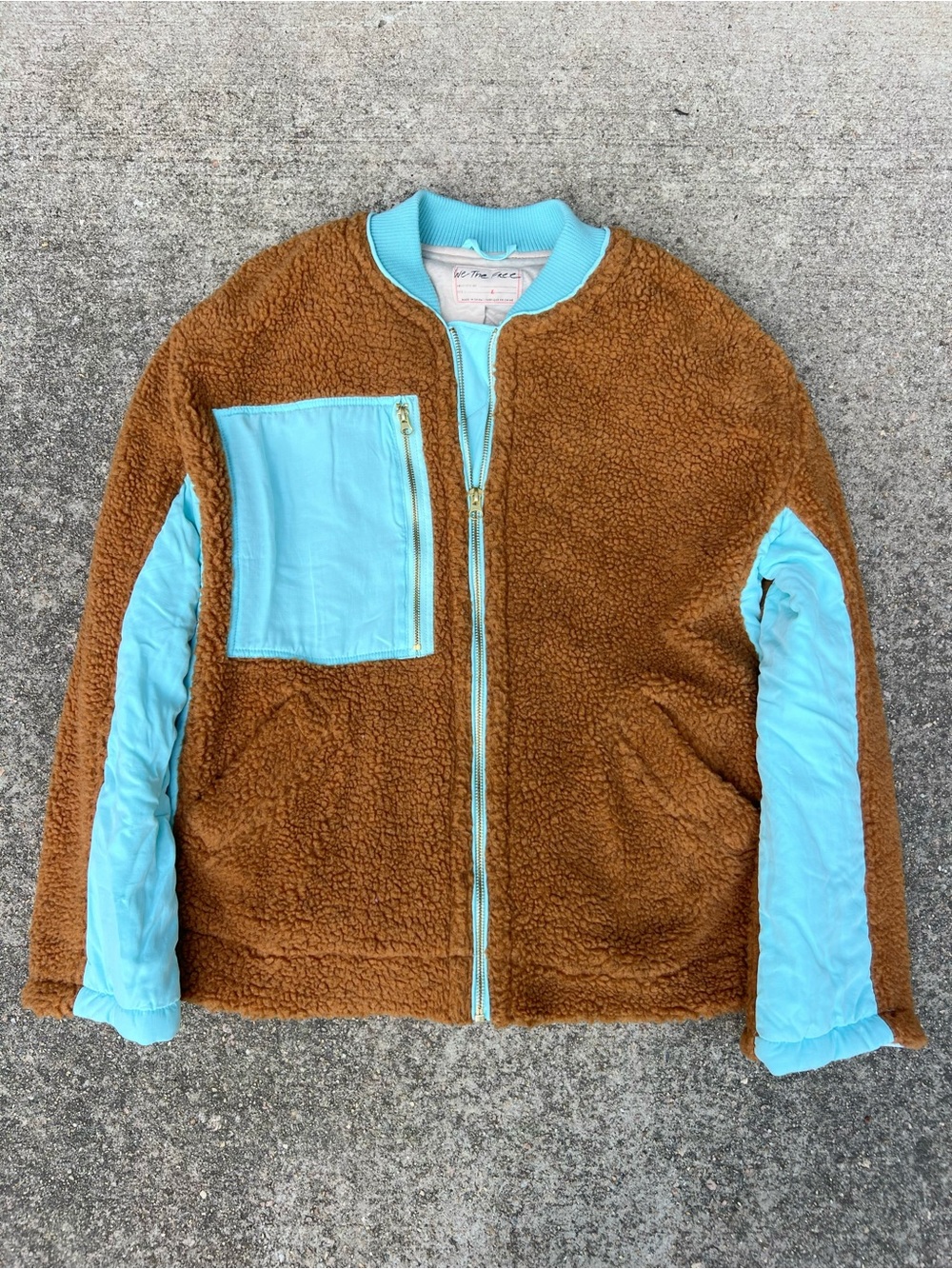 Free People Rivington Sherpa Winter Jacket Brown Amber Blue Oversized L